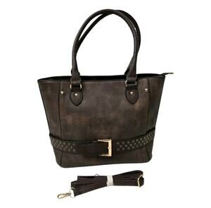 Brown Western Tooled Satchel Tote Purse w/ Crossbody Strap Buckle
